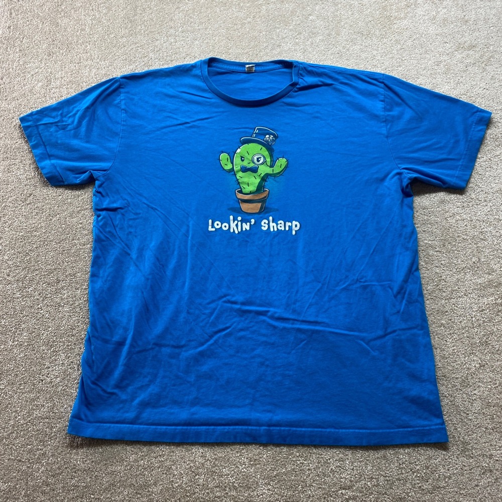 Live and Tell Shirt Mens XL‎ Blue Lookin Sharp Cactus Graphic Tee Short Sleeve